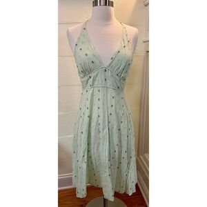 Vtg Beiza Mint Green Halter Dress With Gray & Pink Dots Size S Made‎ In USA